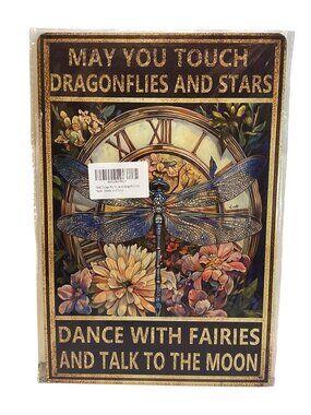 May You Touch Dragonflies Gold Era Retro Distressed Tin Sign 8X12 New